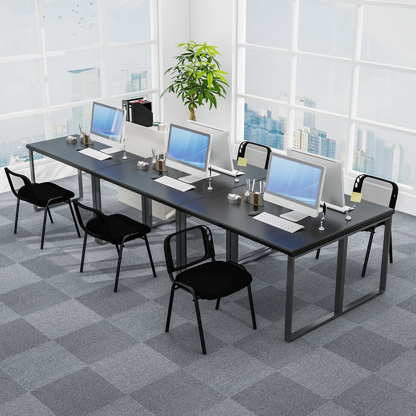 Set of 10 Stackable Waiting Room Chairs with Mesh Backrest-Black