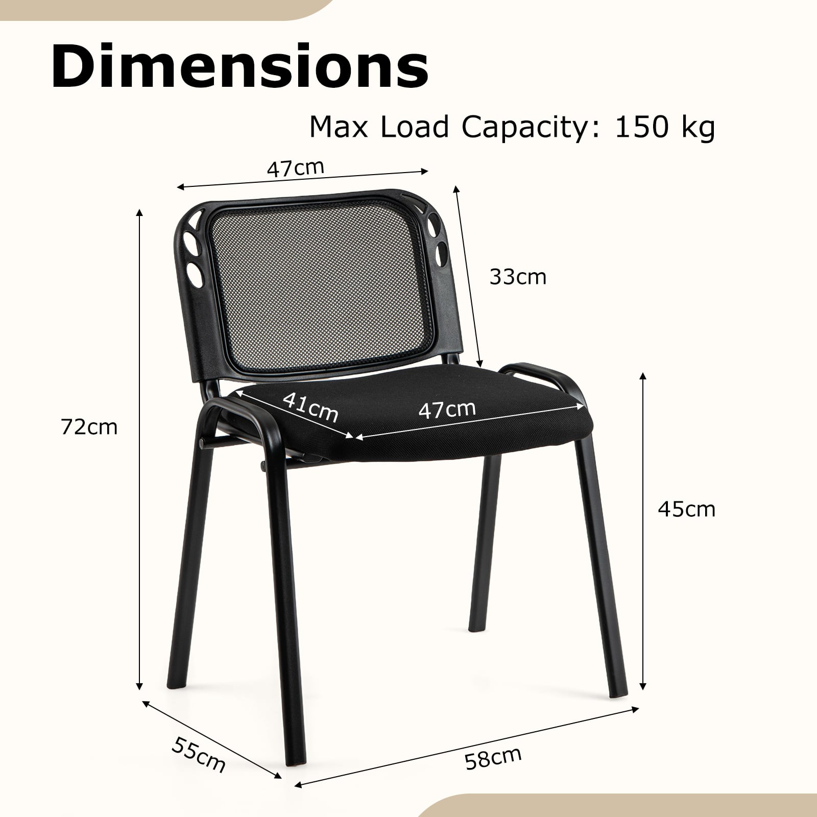 Set of 10 Stackable Waiting Room Chairs with Mesh Backrest-Black