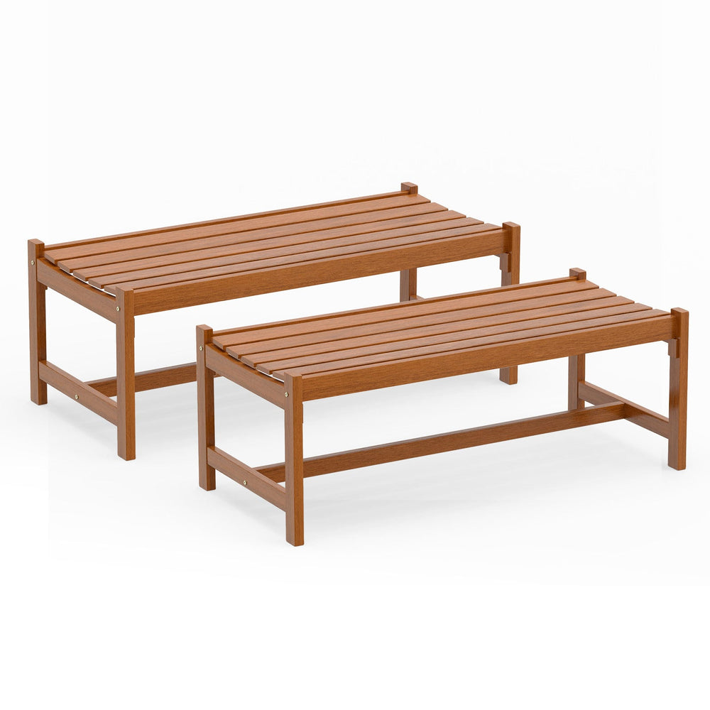 Set of 2 112cm Patio Wood Bench Set of 2 Outdoor Solid Hardwood Dining Bench