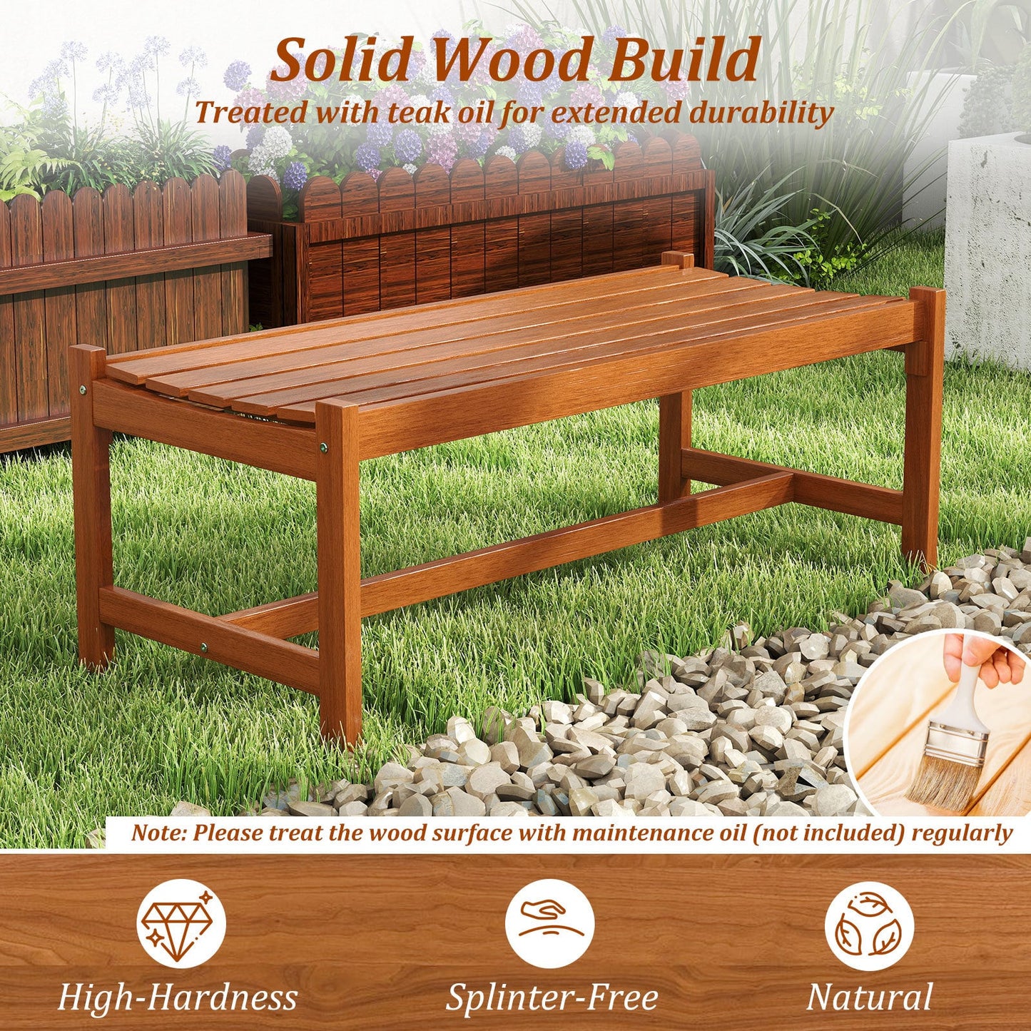 Set of 2 112cm Patio Wood Bench Set of 2 Outdoor Solid Hardwood Dining Bench