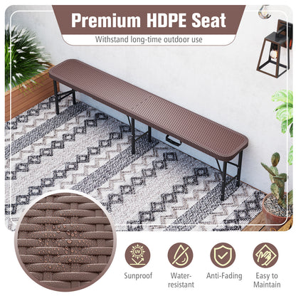 Set of 2 180cm Folding Bench Rattan-Like HDPE Seat with Lock-Coffee