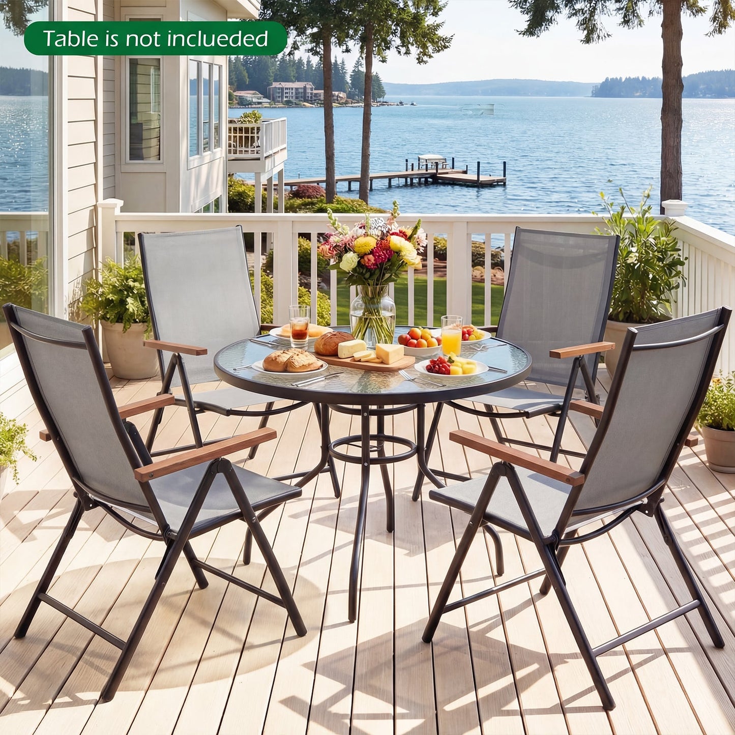 Set of 2/4 Breathable Fabric Folding Patio Chairs with 5-Position Adjustable Backrests-Grey