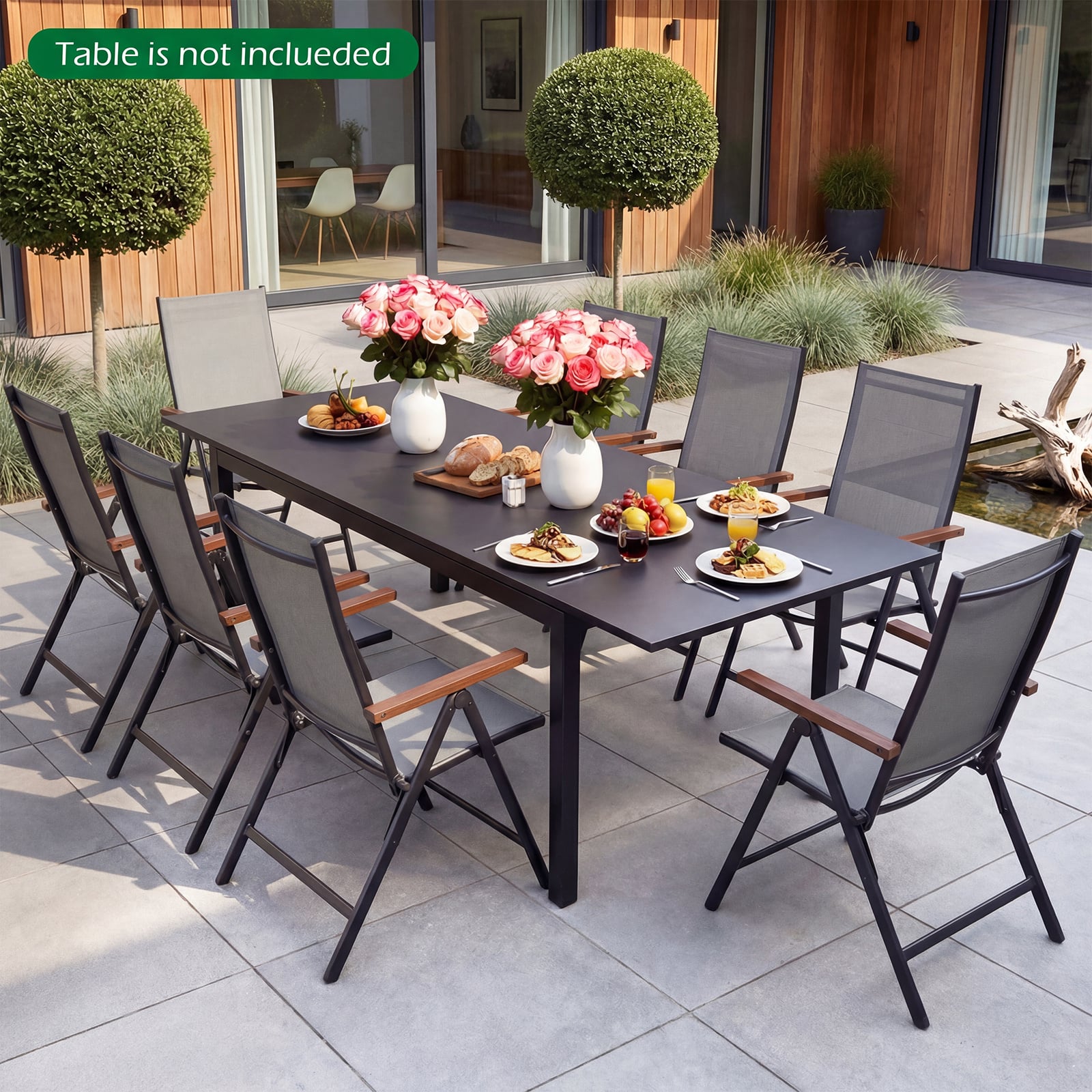 Set of 2/4 Breathable Fabric Folding Patio Chairs with 5-Position Adjustable Backrests-Grey