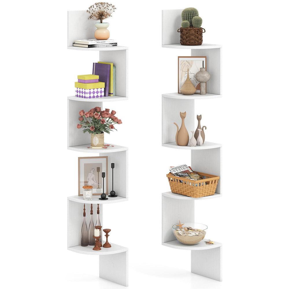 Set of 2 5-Tier Corner Shelf Wall Mount Floating Corner Bookshelf Corner Ladder Shelf-White