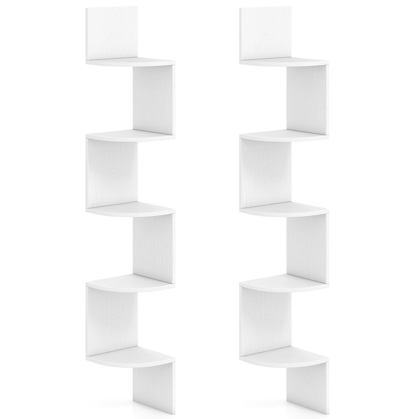 Set of 2 5-Tier Corner Shelf Wall Mount Floating Corner Bookshelf Corner Ladder Shelf-White