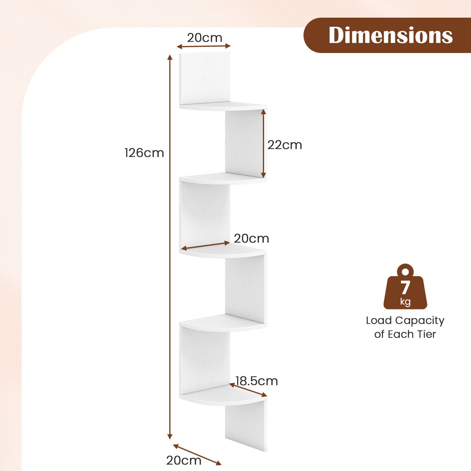 Set of 2 5-Tier Corner Shelf Wall Mount Floating Corner Bookshelf Corner Ladder Shelf-White