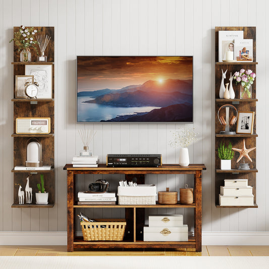 Set of 2 5-Tier Wall Shelves Vertical Floating Storage Shelf Unit-Rustic Brown