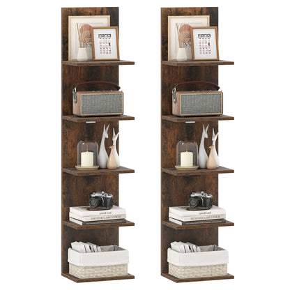 Set of 2 5-Tier Wall Shelves Vertical Floating Storage Shelf Unit-Rustic Brown