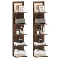 Set of 2 5-Tier Wall Shelves Vertical Floating Storage Shelf Unit-Rustic Brown