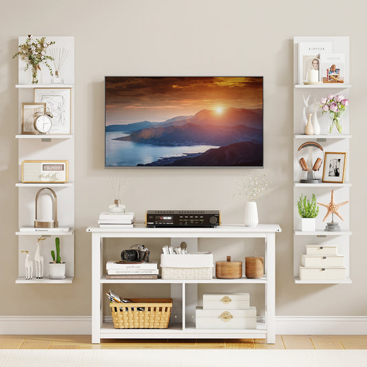 Set of 2 5-Tier Wall Shelves Vertical Floating Storage Shelf Unit-White