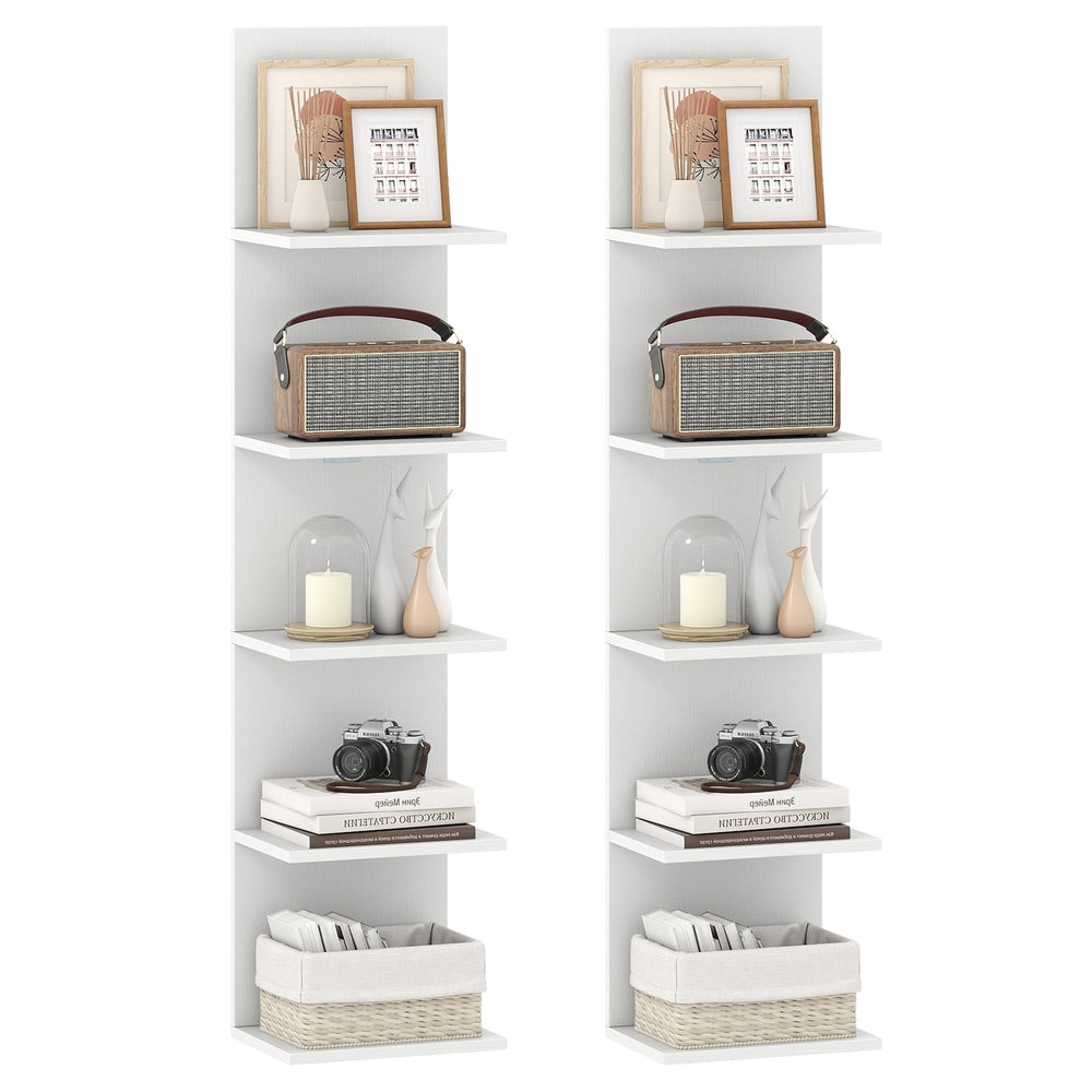 Set of 2 5-Tier Wall Shelves Vertical Floating Storage Shelf Unit-White