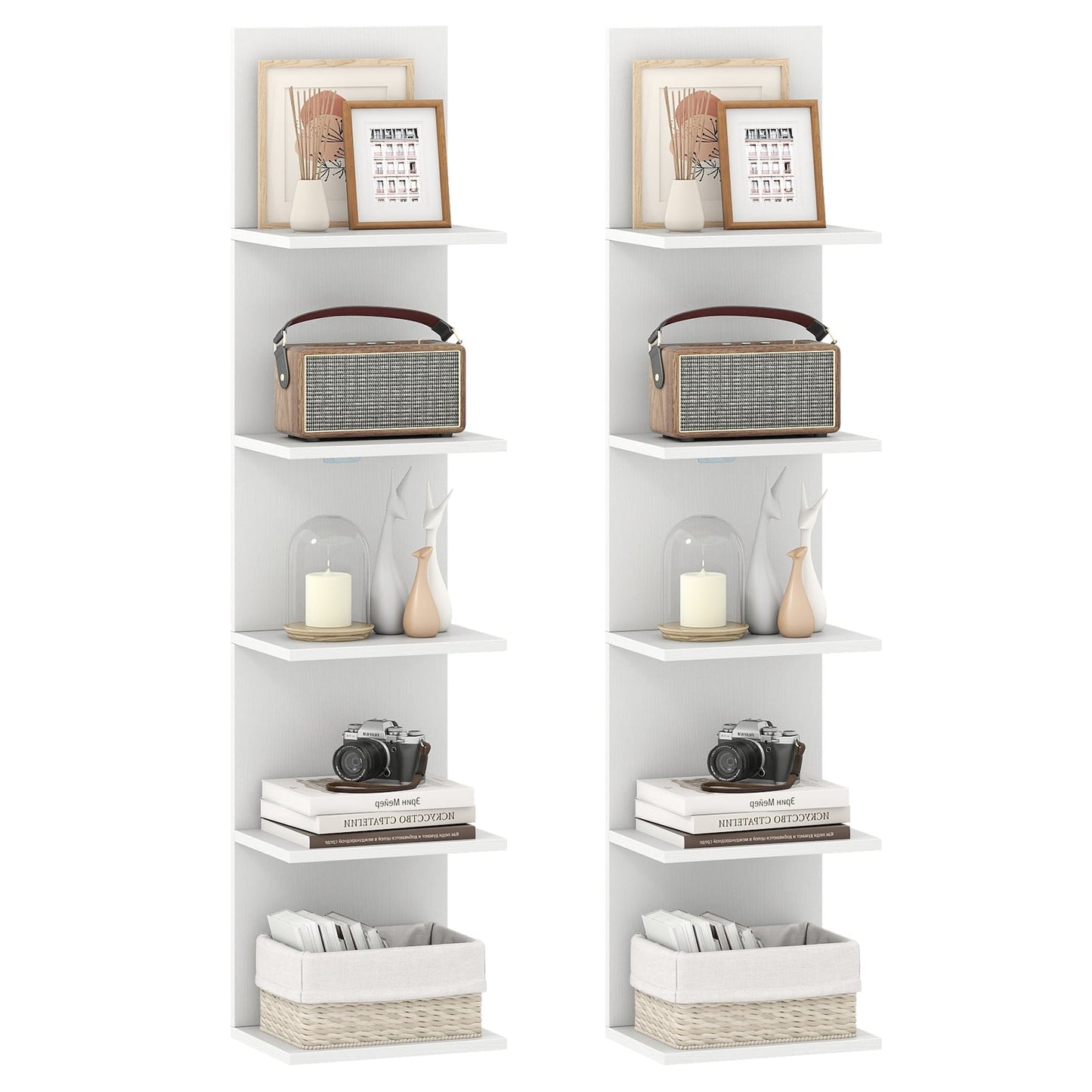 Set of 2 5-Tier Wall Shelves Vertical Floating Storage Shelf Unit-White