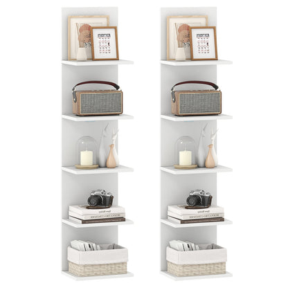 Set of 2 5-Tier Wall Shelves Vertical Floating Storage Shelf Unit-White