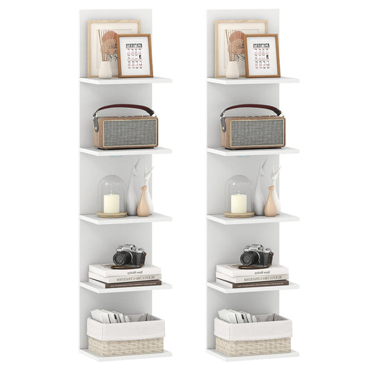Set of 2 5-Tier Wall Shelves Vertical Floating Storage Shelf Unit-White