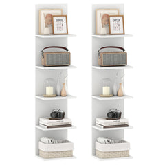 Set of 2 5-Tier Wall Shelves Vertical Floating Storage Shelf Unit-White