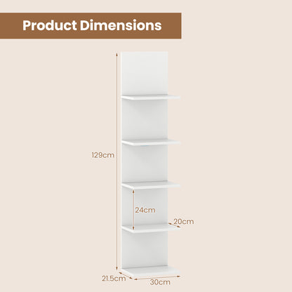 Set of 2 5-Tier Wall Shelves Vertical Floating Storage Shelf Unit-White