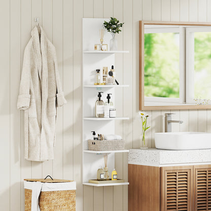 Set of 2 5-Tier Wall Shelves Vertical Floating Storage Shelf Unit-White