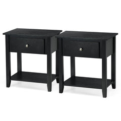 Set of 2 Accent Table Narrow Side End Table with 1 Drawer and Open Storage Shelf-Black