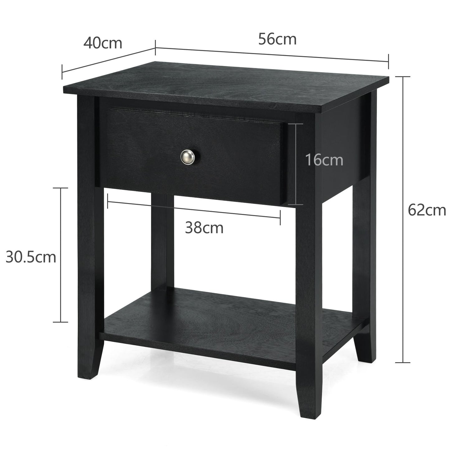 Set of 2 Accent Table Narrow Side End Table with 1 Drawer and Open Storage Shelf-Black