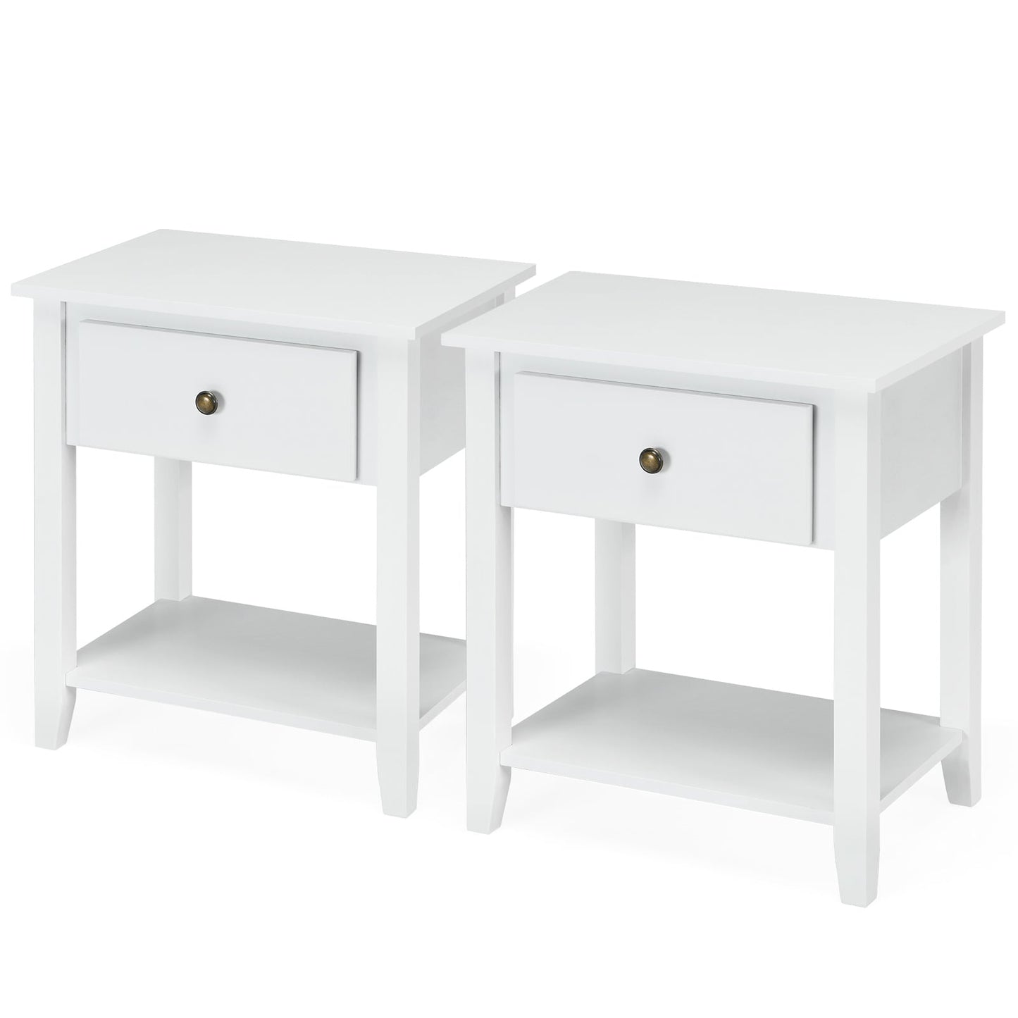Set of 2 Accent Table Narrow Side End Table with 1 Drawer and Open Storage Shelf-White