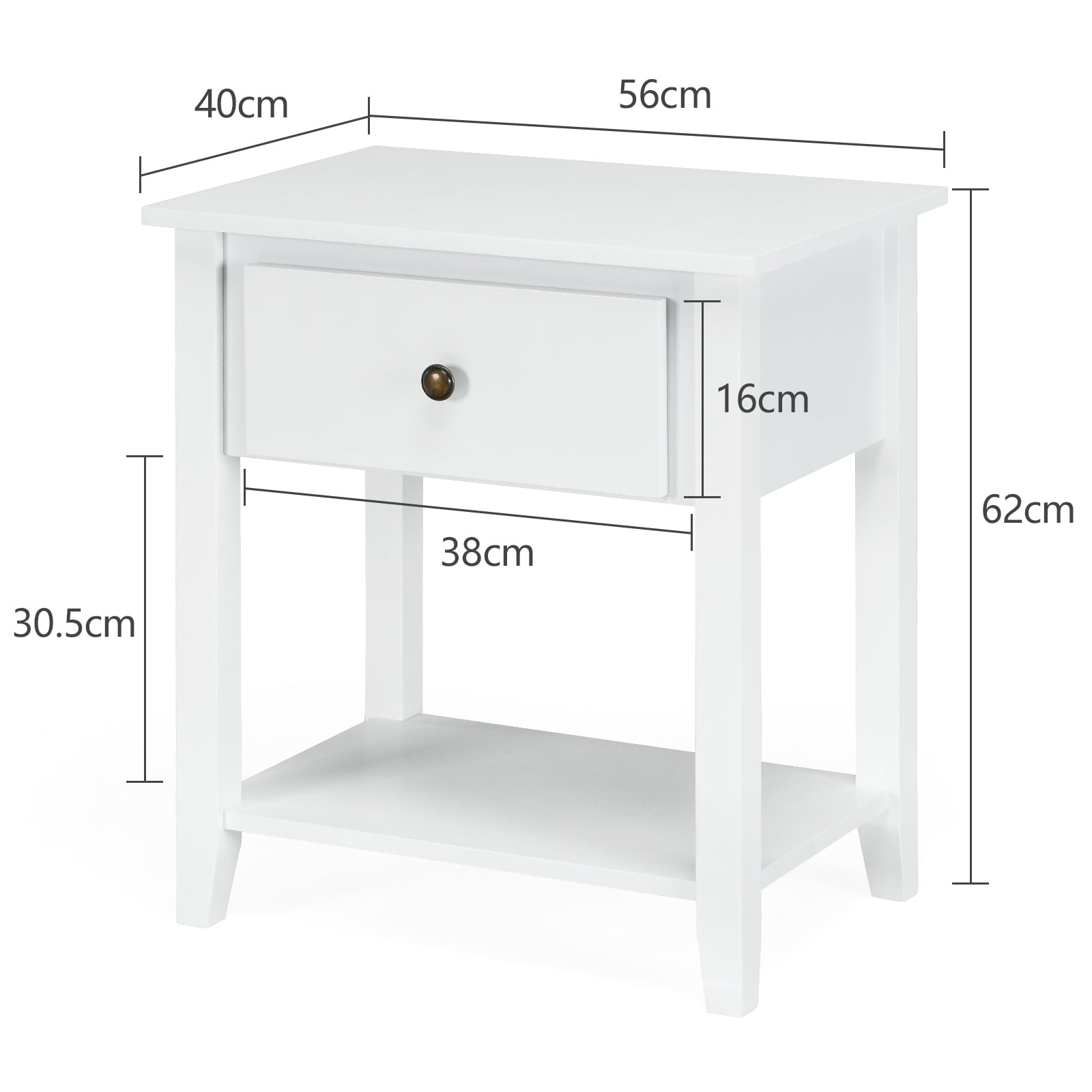 Set of 2 Accent Table Narrow Side End Table with 1 Drawer and Open Storage Shelf-White