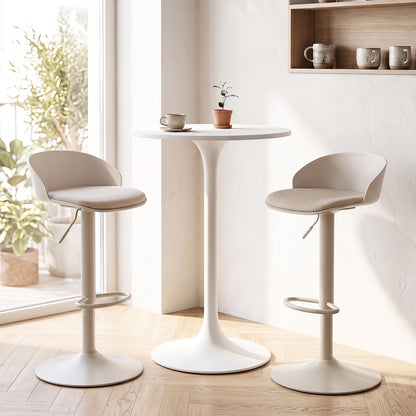 Set of 2 Adjustable Swivel Bar Stools with Back and Footrest Loads 150 KG Each-Beige