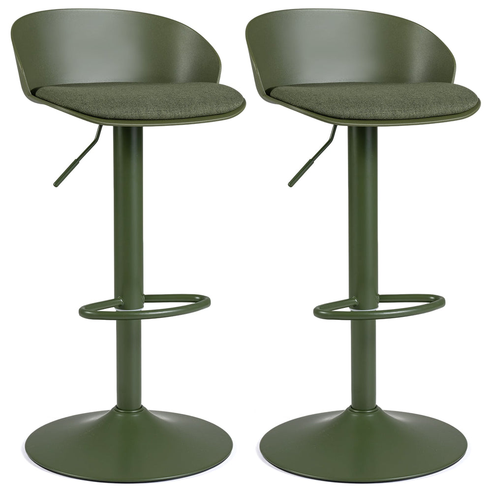 Set of 2 Adjustable Swivel Bar Stools with Back and Footrest Loads 150 KG Each-Green