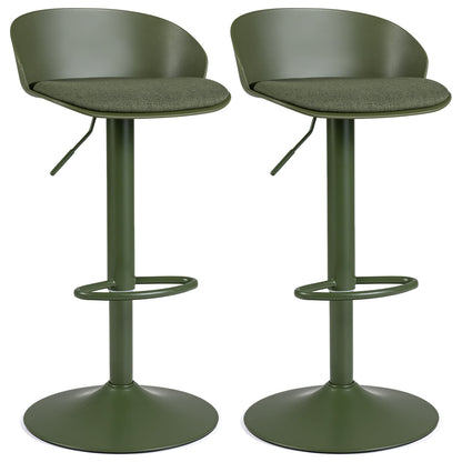 Set of 2 Adjustable Swivel Bar Stools with Back and Footrest Loads 150 KG Each-Green