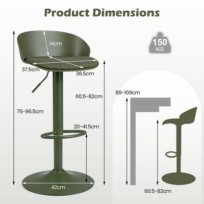 Set of 2 Adjustable Swivel Bar Stools with Back and Footrest Loads 150 KG Each-Green