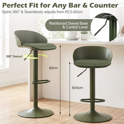 Set of 2 Adjustable Swivel Bar Stools with Back and Footrest Loads 150 KG Each-Green