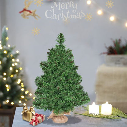 Set of 2 Artificial Table Top Christmas Tree with Burlap Base