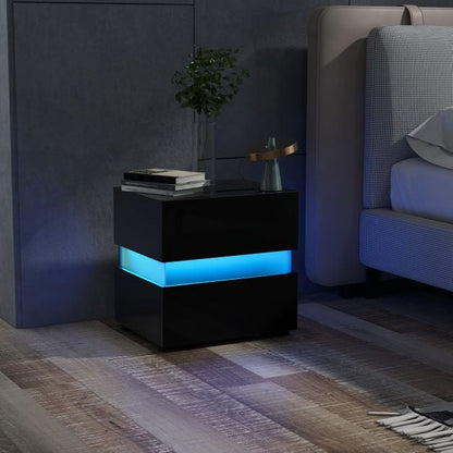 Set of 2 Bedside Table LED Nightstand with Drawers-Black