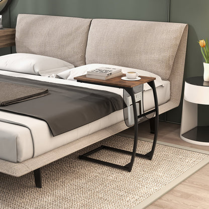Set of 2 C-Shaped Compact Sofa Side Snack Table for Small Space-Brown
