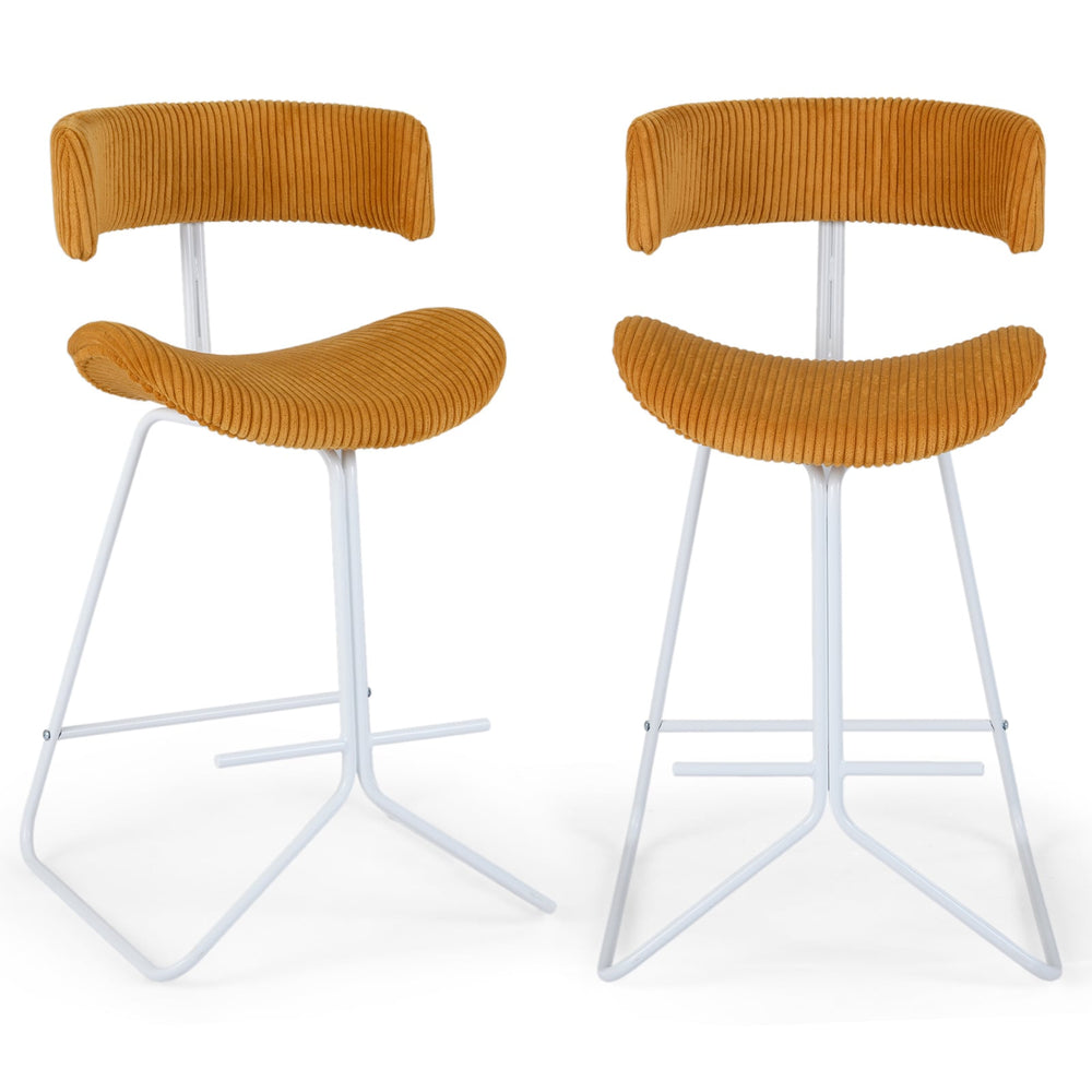 Set of 2 Counter Height Stools 63cm Fabric Upholstered Armless Barstools with Curved Back-Orange