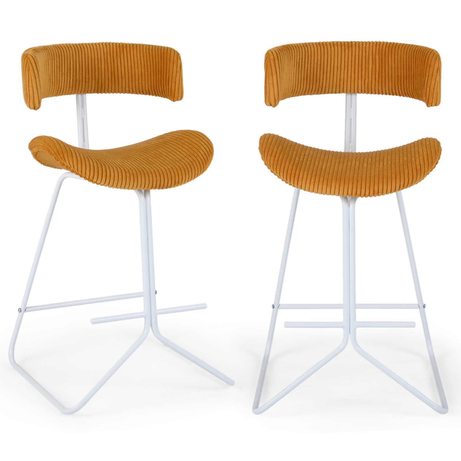 Set of 2 Counter Height Stools 63cm Fabric Upholstered Armless Barstools with Curved Back-Orange