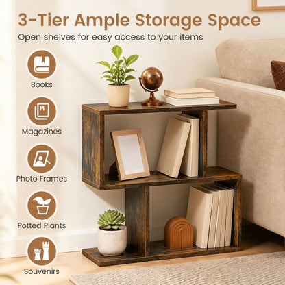 Set of 2 Decorative Storage Shelf Featuring Open Layout and Non-Slip Foot Pads-Rustic Brown