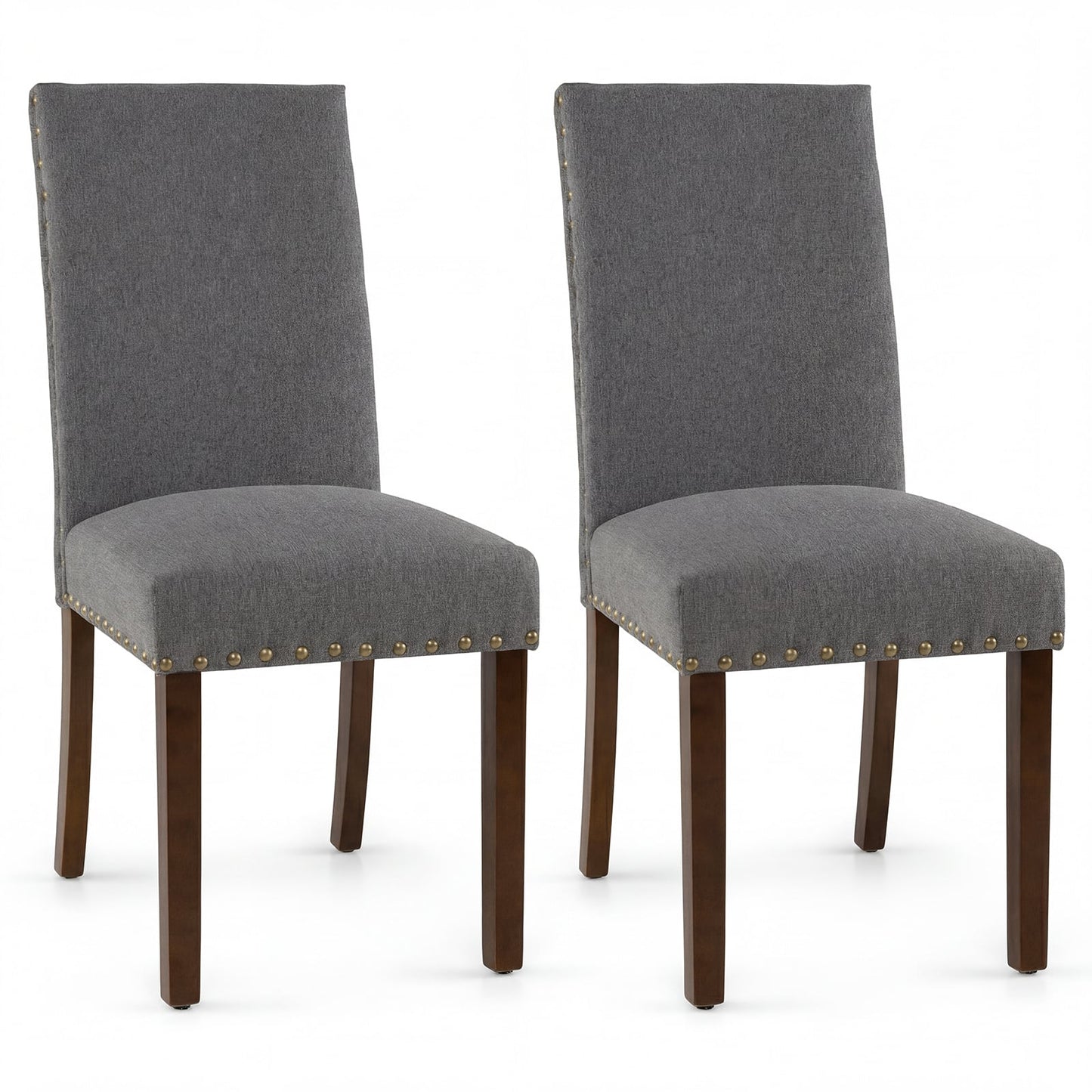 Set of 2 Dining Chairs with High Back, and Solid Rubber Wood Legs-Grey
