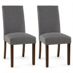 Set of 2 Dining Chairs with High Back, and Solid Rubber Wood Legs-Grey