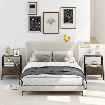 Set of 2 Farmhouse 3-Tier Nightstand with Drawer and Open Shelf-Grey