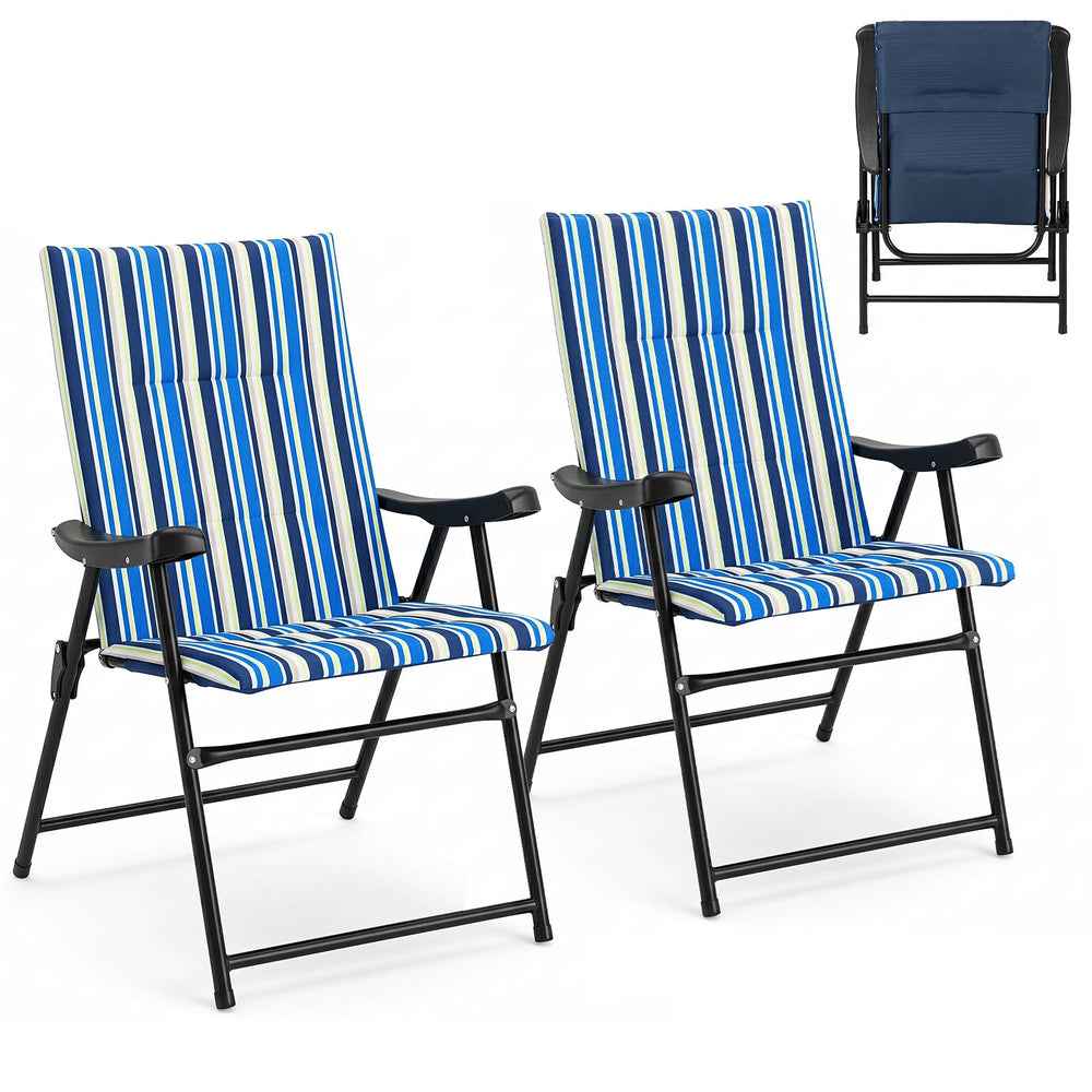 Set of 2 Foldable Beach Chairs with Armrests and Wide Seat-Blue