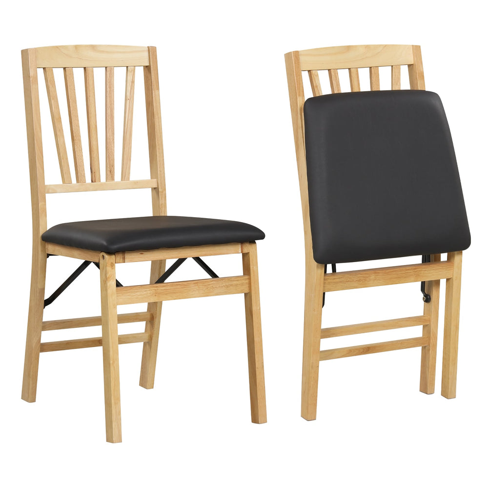 Set of 2 Folding Dining Chair with Rubber Wood Frame and Padded Seat-Black