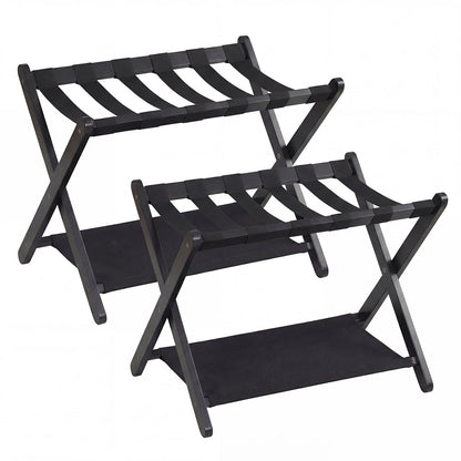 Set of 2 Folding Luggage Rack with Rubberwood Frame for Bedroom-Black