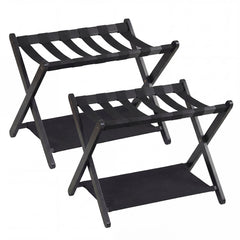 Set of 2 Folding Luggage Rack with Rubberwood Frame for Bedroom-Black