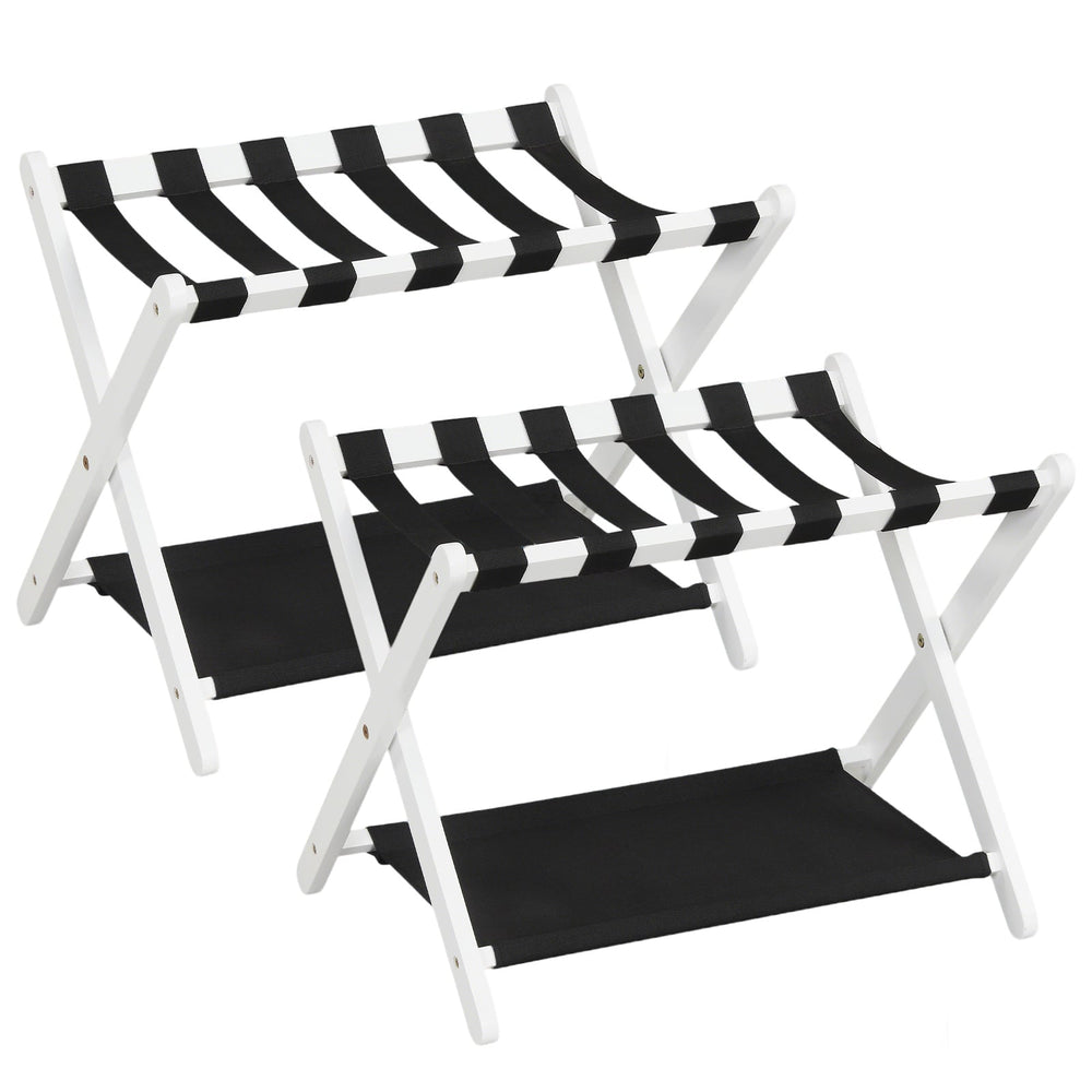 Set of 2 Folding Luggage Rack with Rubberwood Frame for Bedroom-White