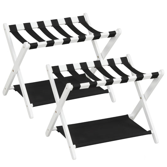 Set of 2 Folding Luggage Rack with Rubberwood Frame for Bedroom-White