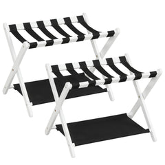 Set of 2 Folding Luggage Rack with Rubberwood Frame for Bedroom-White