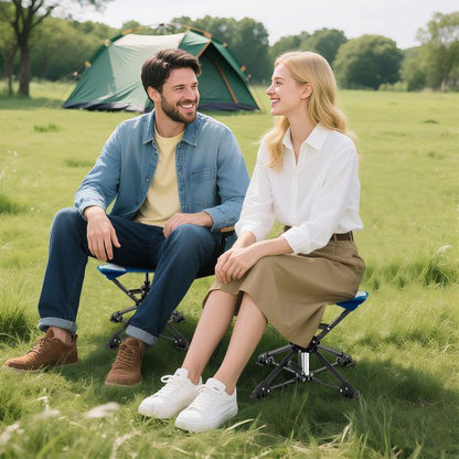 Set of 2 Folding Swivel Camping Hunting Stools with Anti-Sink Feet and Carry Bag-Blue