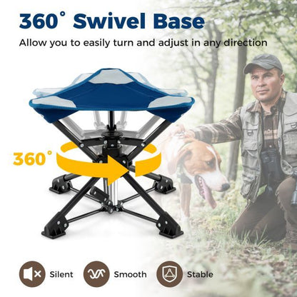 Set of 2 Folding Swivel Camping Hunting Stools with Anti-Sink Feet and Carry Bag-Blue