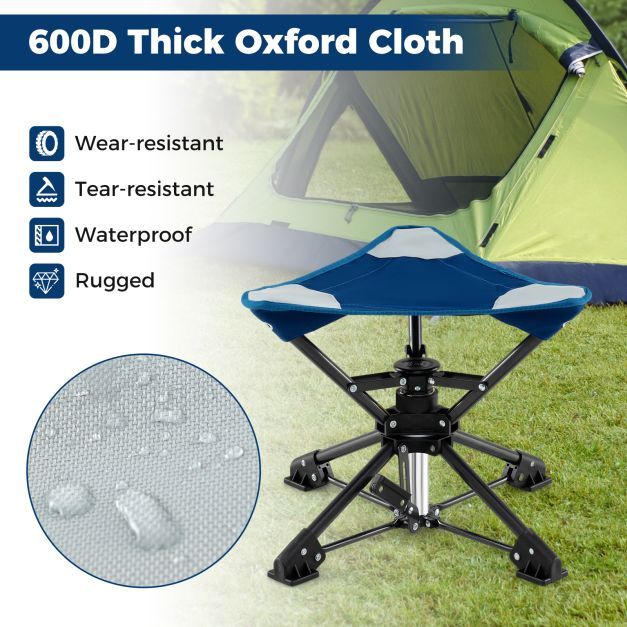 Set of 2 Folding Swivel Camping Hunting Stools with Anti-Sink Feet and Carry Bag-Blue
