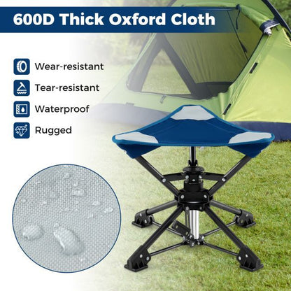 Set of 2 Folding Swivel Camping Hunting Stools with Anti-Sink Feet and Carry Bag-Blue